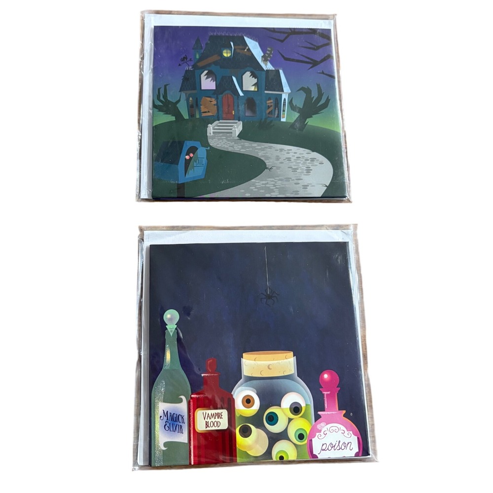2 Halloween Haunted House & Potions Witch New‎ Treasures Pop-Up Greeting Cards